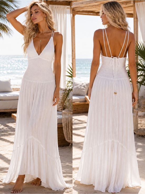 Free People Dresses & Skirts - Free People White Smocked Maxi Dress Beach Boho Sz M NWOT